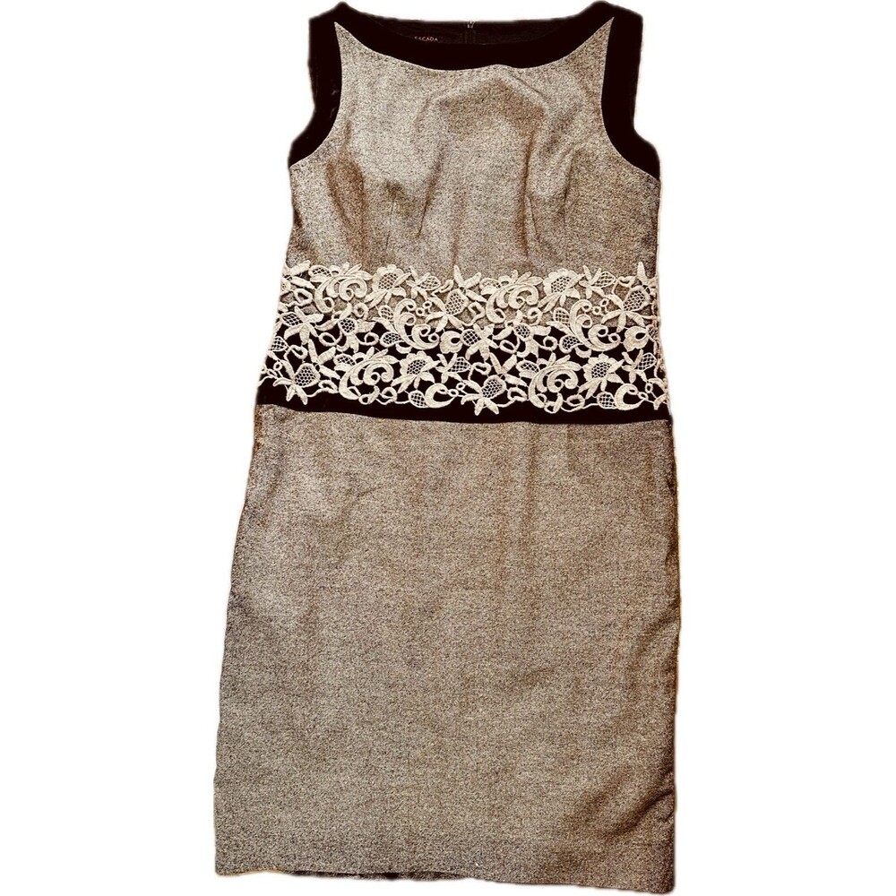 ESCADA $1386 Retail Silk Wool Sheath Dress EU 40 US 10 Brown Ivory Lace Cocktail